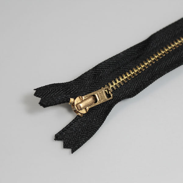 Cerniera da Jeans, 20cm, nero con denti oro