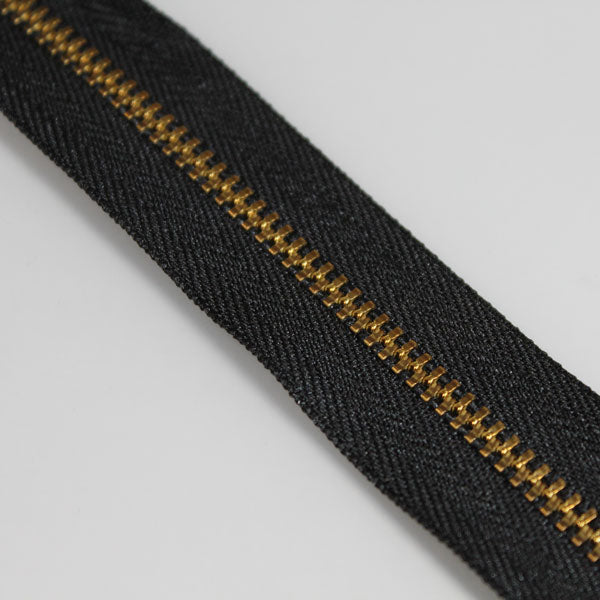 Cerniera da Jeans, 20cm, nero con denti oro