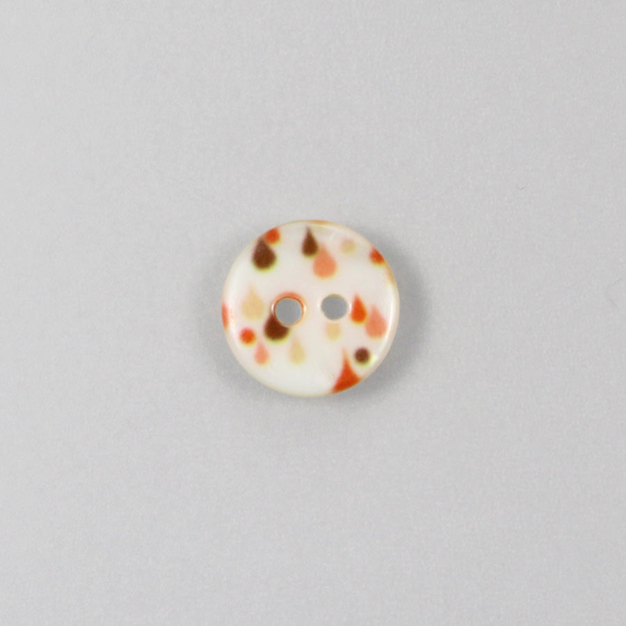 Bouton nacre, gouttes orange, 11 mm