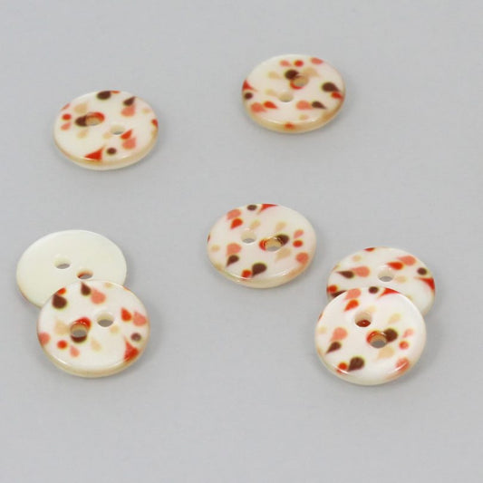 Bouton nacre, gouttes orange, 11 mm