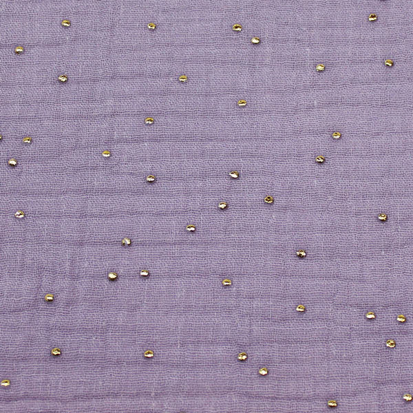 Double gaze gaufrée unie lilas - pois dorés