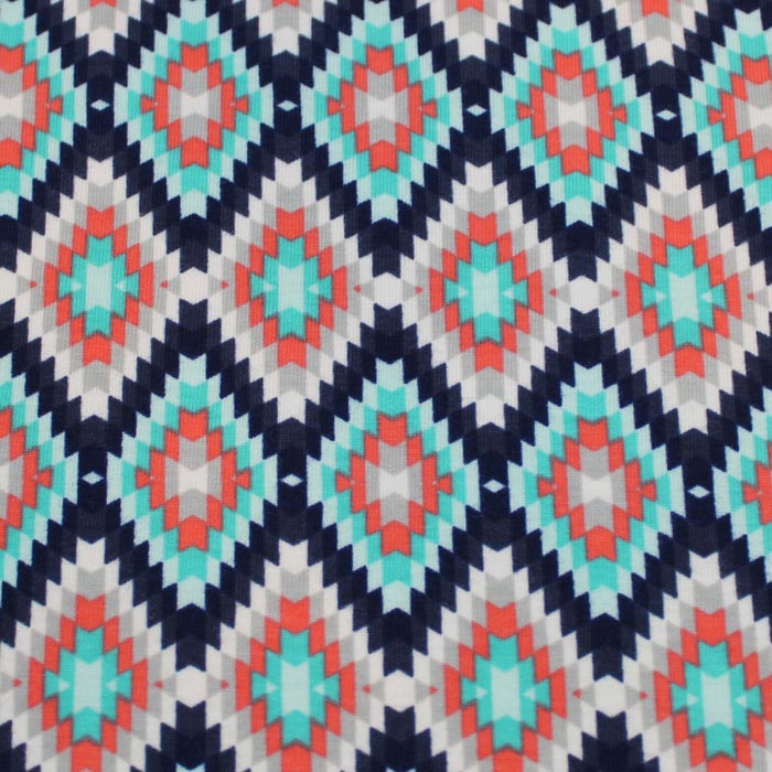 Kilim, Corail et Menthe, Jersey de Coton